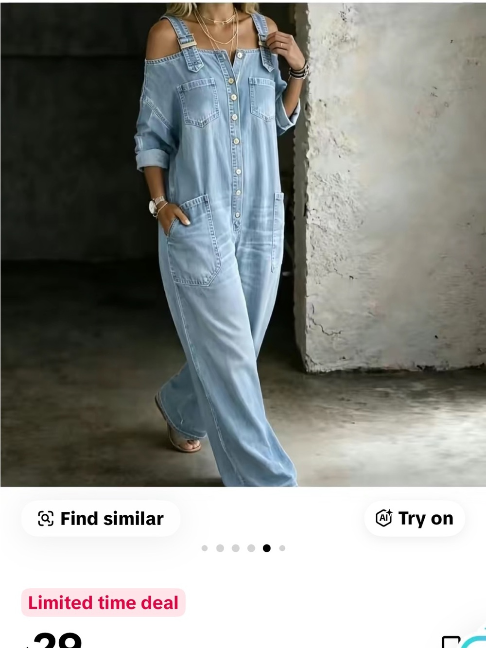 Amazon Light Blue Cold-Shoulder Denim Overalls